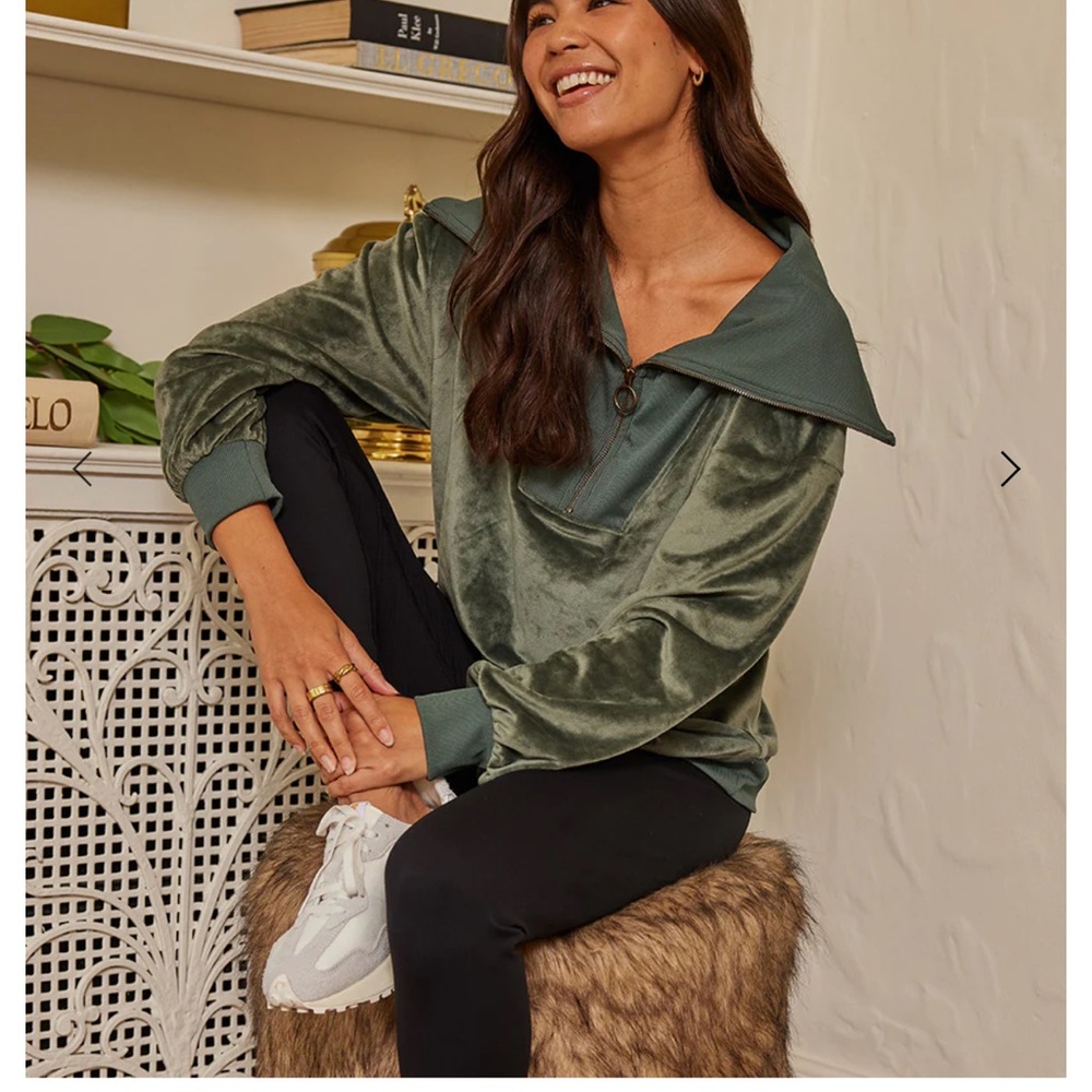 Summersalt Ribbed velour Green collar sweatshirt